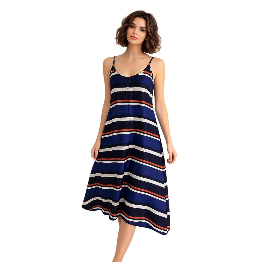 Fabrik Blue‎ Striped Handkerchief Hem Midi Dress Small Adjustable Straps